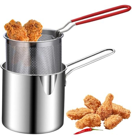 Kleine Fritteuse mit Clip aus Filternetz – Frittiertopf, hitzebeständig, leichtes und langlebiges Design für Hühnerkoteletts, Pommes, Snacks und mehr