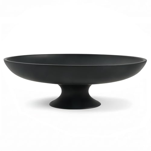 HFWDGTAO Schwarze Betonschale mit Fuß, 29 cm – Moderne Dekoschale & Obstschale, große Schlüsselschale und Ablage für Küche, Flur, Wohnzimmer, Couchtisch und Esstisch