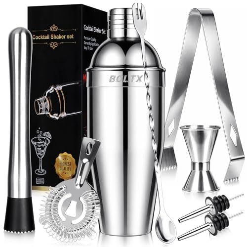 Cocktail Shaker Set, 8pcs 750ml Stainless Steel Cocktail Making Set with Strainer, Double Jigger, Muddler & Mixing Spoon, Professional Bartender Kit for Home Bar, Parties & Gift Idea