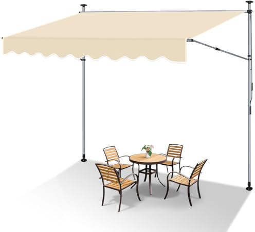 Ikodm Klemmmarkise 400cm Breit mit Handkurbel, Balkonmarkise ohne Bohren, Markise mit Verlängerten Einziehbaren Seitenstangen, UV-beständig höhenverstellbar Sonnenschutz, Beige