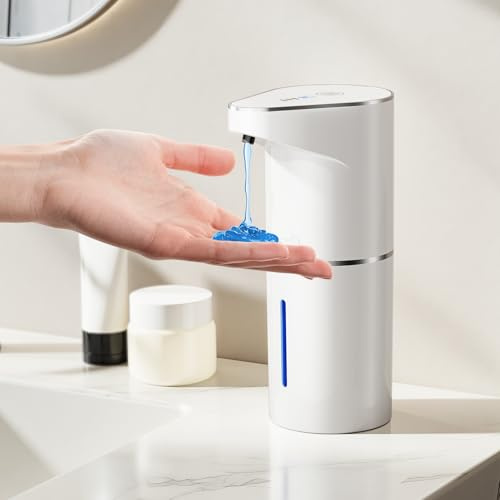 Fantictas Dispensador de jabón automático, sin contacto, montaje en pared, recargable, dispensador de jabón eléctrico ajustable de 350 ml, con sensor de movimiento por infrarrojos para baño, cocina