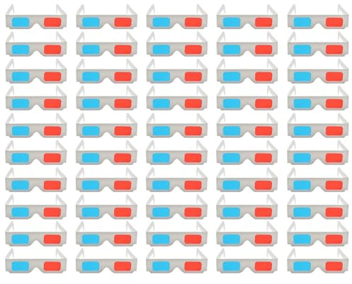 BESPORTBLE Gafas 3D Anaglifo de Cartón Doble Capa 250g, Pack de 50 Unidades para, para Juegos 3D y Videos