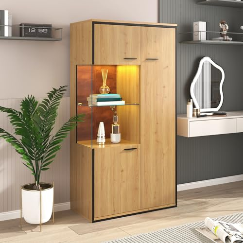 staronce Vitrine en verre à LED - Étagère multi-usages | Vitrine avec éclairage, 15 couleurs, étagères en verre réglables, porte en verre, 77,5 x 40 x 150 cm. Vitrine de collection