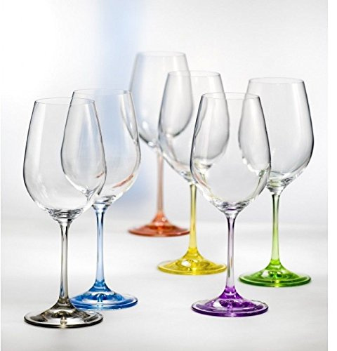 Bohemia Weingläser Kristall Gläser Model Rainbow 6 er Set gelb, grün, lila, blau grau, rose (Rotweingläser 6 x 550 ml)