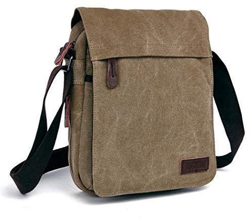 Laple Canvas Messenger Bag for Men, Durable Waterproof Satchel (Khaki)
