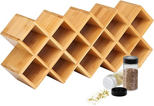 Gunolye Bamboo Spice Rack, 18-Jar Bamboo Countertop Spice Rack Organizer,Free Standing Spice Organiser (43.5cm x 9.5cm x 18.5cm)