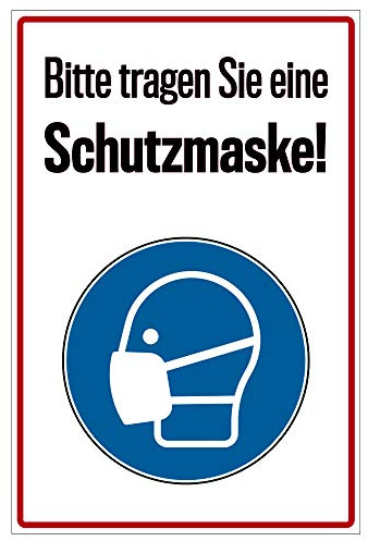 Hinweis-Schild 20x30 cm - Bitte Maske tragen als Vorsichtsmaßnahme vor dem Corona-Virus (COVID-19), Warnschild aus Alu/Dibond 200x300 mm - 3 mm stark