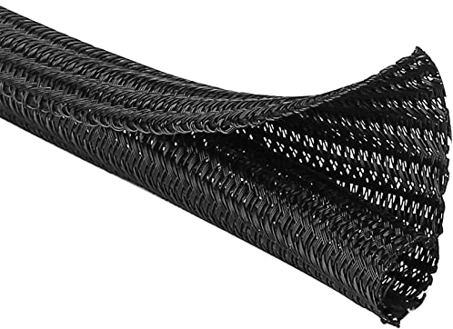 JOTO 15ft - 1/2 inch Cord Protector Wire Loom Tubing Cable Sleeve, Braided Cable Sleeve Split Sleeving Cord Management System for TV Computer Home Theater Office, Protect Pet From Chewing Cords –Black