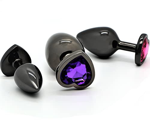 Belmalia 3X Butt Plug Set Metal | Heart Shaped Anal Plug with Diamond | Size S+M+L