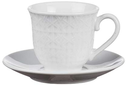Set Tazzine Tazze caffe' con piattini in porcellana 6 pezzi Bianche