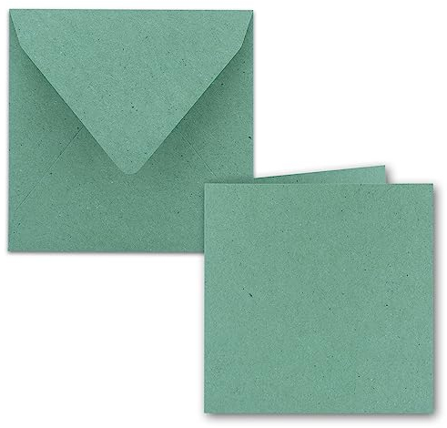 100x Quadratisches Faltkarten Set aus Kraft-Papier in Eukalyptus-Grün 15 x 15 cm - Doppel-Karten und Briefumschläge aus Recycling-Papier - Serie Umwelt