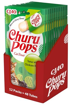 INABA Churu Pops Gatos - Deliciosos Snacks con Sabor a Atún y Pollo - Golosinas en Prácticas Porciones - Saludables, Sin Conservantes ni Colorantes Artificiales - Pack de 720 g (48 x 15 g)