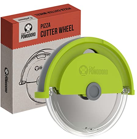 Chef Pomodoro Pizzaschneider – Pizzaroller aus Edelstahl – Pizza Schneider - Pizza Schneideroller Ø 10 cm mit Schutzabdeckung – Handlicher Pizza Roller – Pizzarad - Pizza Cutter (Avocadogrün)