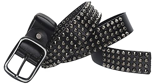 DFGGE Nietengürtel Mit 4-Reihig Spitznieten Für Damen Und Herren,Ledergürtel Im Hip Hop Rock Design Gürtel 105-125Cm Länge Kürzbar,Schwarz,110cm/waist:36~38