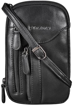 STILORD Lane 3-in-1 Handy Umhängetasche Gürteltasche Handgelenktasche Leder Brustbeutel für Smartphone Kleine Crossbody Bag Vintage Echtleder Farbe:schwarz