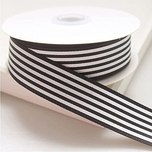 1 rotolo di nastro in grosgrain a righe bianche e nere, 24 metri di nastro a righe, per feste, vacanze, matrimoni, compleanni