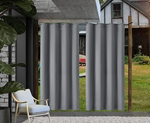 Clothink Outdoor Vorhang Wetterfest Mit Ösen, Outdoorvorhänge Wasserdicht Outdoor Gardinen Sonnenschutz Sichtschutz für Balkon Pergola Terrasse Veranda (132x215cm, 1 Stück, Grau)