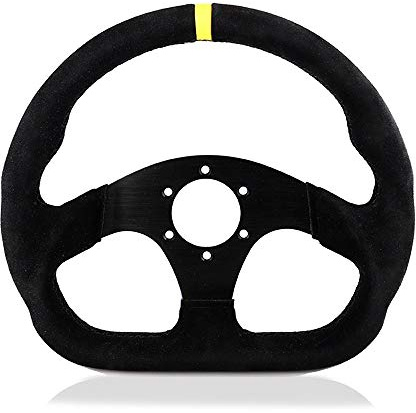 Sportlenkrad 13inch Lenkrad Wildleder Flach Spiel-Lenkrad Aluminium Flamme Stitching Schwarz (Color : Suede YL BK)