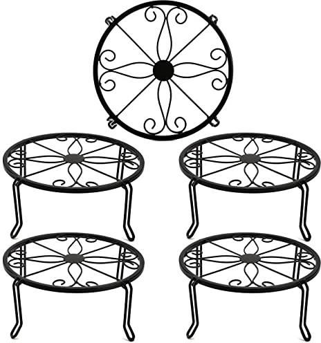 Tosnail 5 Stück Metall Pflanzenständer, Pflanzgefäße Ständer Blumentöpfe Halter für Boden- und Tischdekoration - Doppelstreben Beine