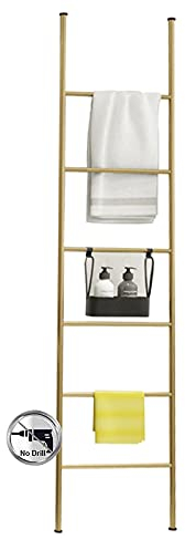 KLZUOPT Exquisite Badezimmer-Regale, Handtuchleiter, Holz, dekorative Wanddecke, Leiter, Regal, Deckenständer/Gold