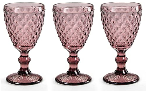 Set 6 calici bicchieri bicchiere acqua 260 ml in vetro colore rosa 17 cm GIN-820540