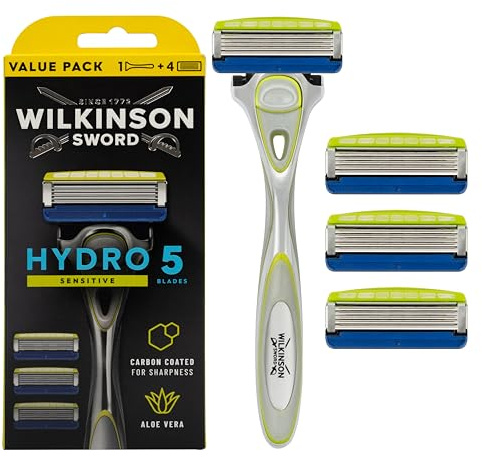 Wilkinson Sword - Hydro5 Skin Protection Sensitive - Confezione speciale - Confezione con 1 manico e 4 lame di ricarica