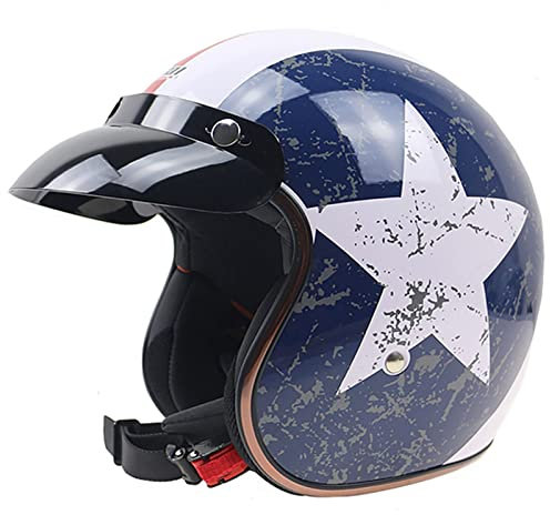 Vintage Leder Jethelm Motorradhelm mit Brille versteckter Hubschrauberpilot Mopedhelm Cruiser Scooter Erwachsene Herren Damen DOT/ECE-geprüft 5,XL(61-62CM)
