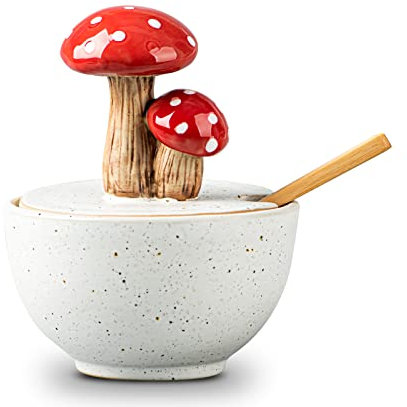 dgudgu Mushroom Salt Cellar With Lid Ceramic Salt Box White Salt Bowl Salt Container With Lid Salt Pig With Bamboo Spoon Salt Holder Salt Well Salt Keeper