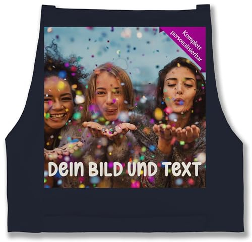 Schürze - Foto Text Erwachsene - Fotogeschenk I Geschenk Bild personalisiert I Geschenk mit Bild I Custom Photo - 85x69 - Navy Blau - muttertagsgeschenk personalisierte kochschürze selbst drucken