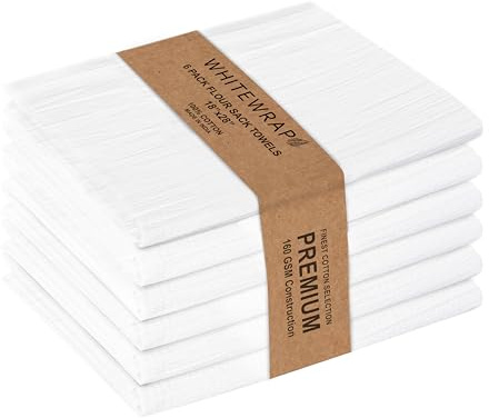 Flour Sack Towels| Tea Towel for Crafts| Kitchen Dish Cotton Blank Towel for Embroidery|Baking Bread Proofing Linen Cover| Super Absorbent Quick Dry| 6 Pack 18x28 White