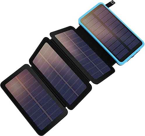 Powerbank Solare 20000mAh Caricabatterie Solare Portatile Caricatore Solare Impermeabile Batteria Esterna Con Luce LED E 2 Porte Di USB Caricatore Per Smartphone” (Blu)