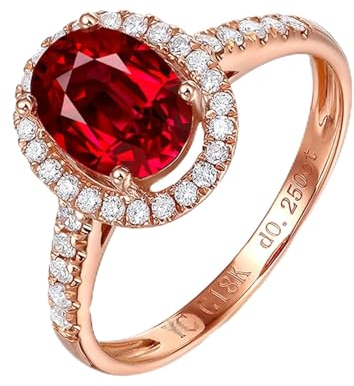 KnSam Rose Gold 750 18K Ringe Rubin 0.4ct Rot, Verlobungsring Oval Design Pärchen Ringe Hochzeitsring Freundschaftsringe Diamantring 0.11ct für Frauen, Gr.60 (19.1), Echt Gold Schmuck