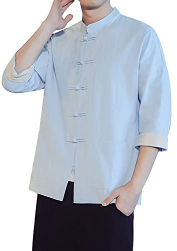 Caxndycing Chinesisches Herren Hemd Shirt Traditionelle Kampfkunst Kung Fu Tai Chi Wushu Klassisch Tangzhuang Stil Langärmelig Jacke Training Uniform Frühling Herbst Freizeit Kleidung