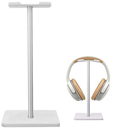 Deear Headphone Stand Gaming Headset Holder Universal Aluminum Metal Headphone Holder Hanger with Aluminum Supporting Bar Flexible Headrest ABS Solid Base for All Headphone,White