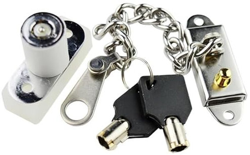 ETomey TüRkette Fensterkettenschloss aus Edelstahl mit Schlüssel, Türbegrenzer, Kindersicherung, Sicherheitskettenschloss for Flache, offene Fenster ohne Bohren