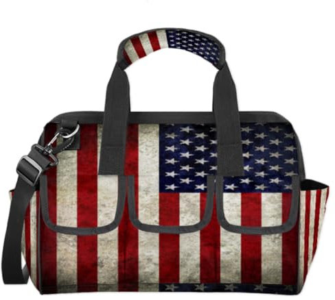 Amerikanische Flagge, Vintage-Werkzeugtasche, Flagge, Multifunktions-Werkzeug-Organizer, Handtasche, Elektriker, Handwerker, mit Schultergurt, Tragetasche, Werkzeugtaschen für Werkzeuge, Kleinteile