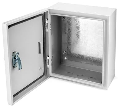 QWORK Heavy-Duty Outdoor Electrical Box, Fiberglass Reinforced Polyester, Steel, 12x10x6 inches with Lock & Keys for Industrial, Mall, Residential Use