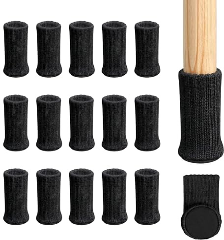 16 Pcs Chair Leg Socks with Felt Pads, Double Layered Non Slip Knitted Furniture Booties for Home School Office Library (Black)