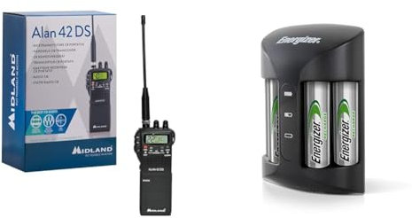 Midland Alan 42DS CB Radio & Energizer Battery Charger, Recharge Pro, for AAA and AA Batteries (4x AA Rechargeable Batteries Included)
