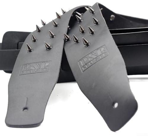 Bequemer und verstellbarer Gitarrengurt aus Leder mit Metall-Spike-Nieten, für Gitarristen (C)