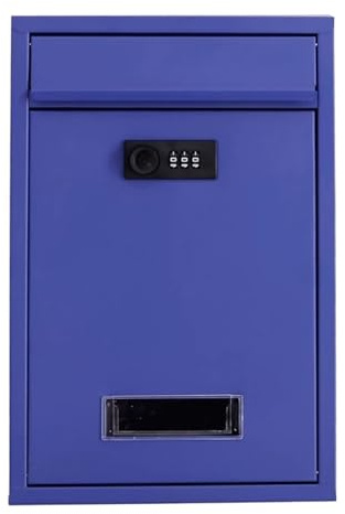 LMXRYPD Briefkasten für den Außenbereich mit Zahlenschloss, Postkasten aus Verzinktem Eisen, Wand Briefkästen, Großes Fassungsvermögen, Wetterfest(Blue)