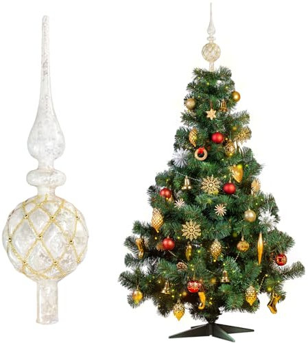 Weihnachtsbaumspitze Tannenbaum Spitze 30cm Weihnachtsbaum Spitze aus echtem Glas Christbaum Spitze Stern Silber Baumspitze Weihnachten Weihnachtsbaumschmuck