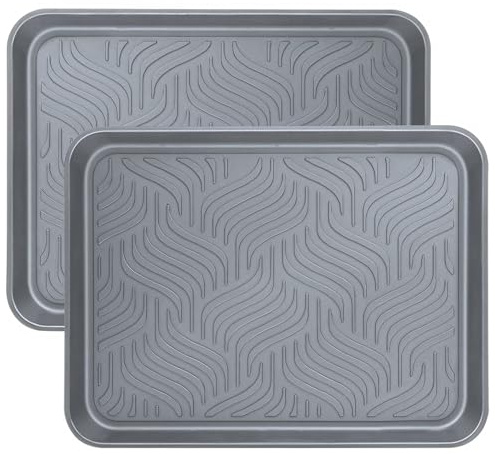 Enyeezion Schuhabtropfschale 2er Set,43 X 33X 3cm Abtropfschale, große Schuhmattenablagen, Schuhablage aus Kunststoff mit erhöhtem Rand, Schuhabtropfgestell für Den Innen und Außenbereich (Grau)