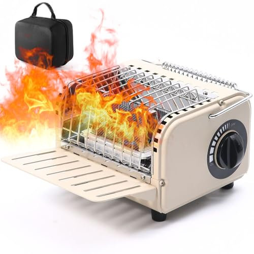 Calentador de Gas portátil 3 en 1, Calentador de Estufa de Camping de 1200 W con Encendido piezoeléctrico y Control de Temperatura Giratorio, calefacción Interior y Exterior para Camping, Pesca
