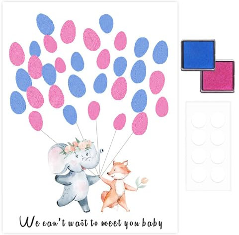 YeaHapiday Gender Reveal Fingerabdruck Baum Mit 2 Stempelkissen Geschlecht offenbaren Fingerabdruck Blätter, Baby-Geschlecht-Enthüllung, Baby Shower Party deko, Special Meaningful Canvas Decoration