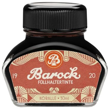 Barock 1920 Füllhaltertinte Koralle, Schreibtinte für Füllhalter, Glasfedern, Tintenroller, Füllertinte im Glas rot, 30 ml