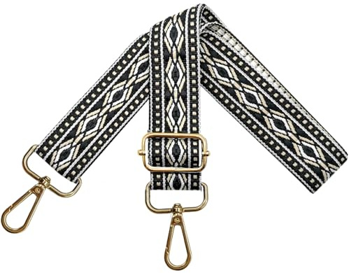 Justerbar axelrem för väskor, bärrem för kvinnor, väskrem för byte, bred väskrem 3,8 cm med silverkarbinhake, axelrem för axelväska, handväskor, färgglad, N, Svart guld spänne, 80-130cm, Modern