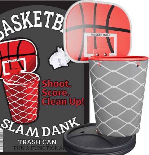 Basketball-Mülleimer für Jungenzimmer, Dekoration, Sport, lustiges, nützliches Weihnachtsgeschenk für Jungen, 4–6, 8–12, Basketballkorb, Mülleimer, mit Rückwand für Spaß und einfache Reinigung, ideal