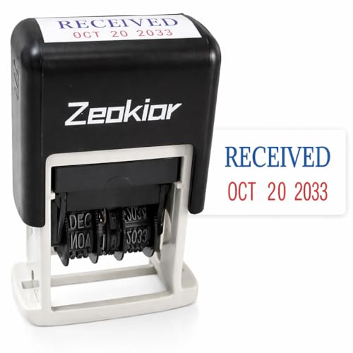 Received Stamp with Date Rubber Office Date Business Stamp for Accounting, Bookkeeping, Coding, Legal, Notary, Work, Ordering, 13 Years of Dates, Blue & Red Ink Received Stamp(0.78'' x 0.35'')