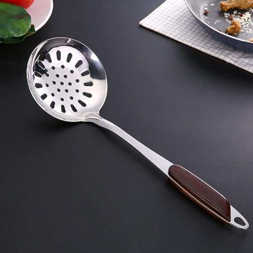 Schiumarola in acciaio inox, 33 cm, manico in plastica marrone, utensile da cucina